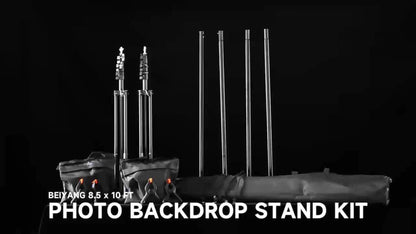 Photography Background Stand 10x8.5 FT Adjustable – Photo Backdrop Support System for Video Studio, Portrait & Streaming with Portable Carry Bag & Clamps Included