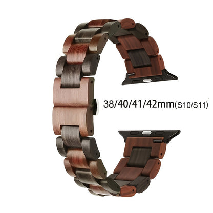Wood Apple Watch Band Natural Walnut & Blackwood Replacement Strap – Lightweight Adjustable Buckle, Compatible with Apple Watch Series 3–10 SE Ultra 38 40 41 42 44 45 49mm – Dark Brown Black Mixed