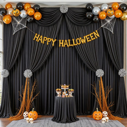 White Black Duo Backdrop Curtains 2 Pack 5x10Ft Wrinkle-Resistant Photo Background Fabric for Wedding, Birthday, Christmas, Halloween & Party Decoration – Reversible Dual Color Event Curtain Set