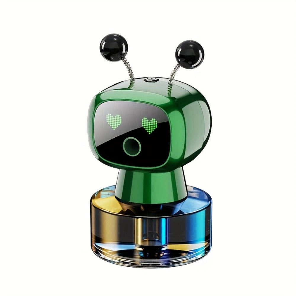 Robot Car Air Freshener USB Rechargeable – AI Expression Display, Auto Spray Synced to Car Start/Stop, 4-Level Fragrance Intensity Control, Green Gardenia Scent, Vent Clip Diffuser, Cute Car Decoration Gift