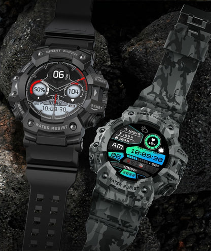Tactical Smartwatch for Men, LED Flashlight & SOS Emergency, 1.32" TFT Screen, Bluetooth Calling, 100+ Sport Modes, Heart Rate SpO2 Sleep Tracker, Camouflage & Matte Colors – iPhone & Android Compatible