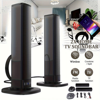 Detachable 20W TV Soundbar with Wireless Subwoofer, 3D Surround Sound Home Theater Speaker System, TF/AUX/FM/RCA/TWS, 4 Speakers, 2000mAh Battery, for TV PC Movie Game