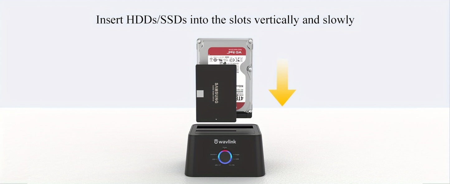 Dual Bay Hard Drive Docking Station USB 3.0 to SATA with Offline Clone Function – Wavlink Tool-Free Dock for 2.5/3.5 Inch HDD SSD, Up to 2x16TB, UASP 5Gbps, Hot Swap, USB-C Adapter Included