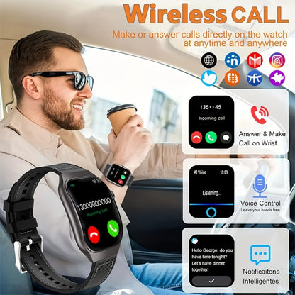 Smartwatch with Mini Games & Voice Assistant, 2.01" Curved Full Touch Screen, HD Wireless Calling, 100+ Sport Modes, Heart Rate SpO2 Sleep Tracker, Magnetic Charging, Deployable Buckle – Men & Women