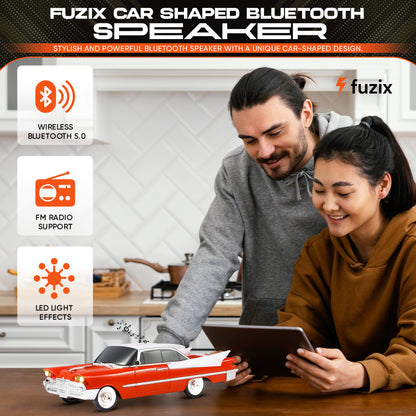 Retro Car Bluetooth Speaker with LED Headlights & Taillights, Fuzix WS-1965 Wireless Portable Stereo Speaker, AUX/USB/TF/FM Radio, Built-in Mic, Rechargeable Battery, Gift for Car Enthusiasts