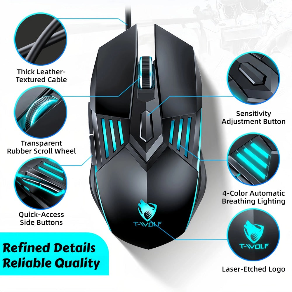 Programmable RGB Gaming Mouse Wired Ergonomic Pro-Grade with Turbo Click Multi-Mode DPI Sensitivity Dynamic RGB Lighting Forward Back Buttons USB Plug & Play for PC Laptop Mac Multiple Models