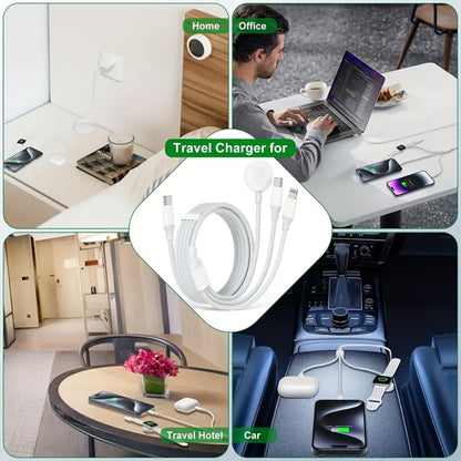 Apple Watch Charger Set 3-in-1 Magnetic Cable 6.6ft with 20W USB-C Wall Charger – Compatible with Apple Watch Ultra 2 Ultra SE Series 9 8 7 6 5 4 3 2 1 iPhone 15 14 13 12 11 AirPods White Pink Purple