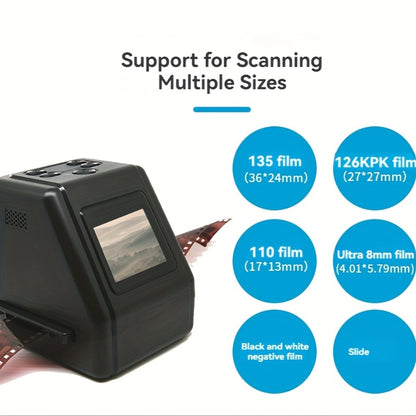 Film Scanner 10MP Negative & Slide Scanner, Converts 35mm/110/Super 8 Film to Digital JPEG, 2.0" LCD Screen, 1-Second Fast Scan, Easy-Load Design, Saves to SD Card, Perfect for Preserving Old Photo Memories