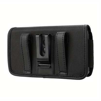Nylon Phone Belt Clip Holster Pouch with Card Slot & Carabiner Hook - Horizontal Universal Cell Phone Carrying Case for iPhone 16 15 14 13 12 11 Pro Max, Samsung Galaxy S25 S24 S23 S22 Ultra A55 A35 A15 Note 20 & More
