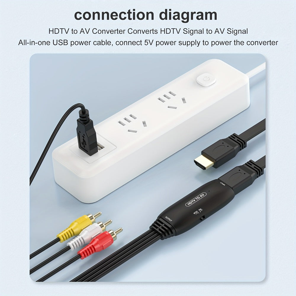 HDMI to RCA Converter Adapter for Fire Stick Roku Apple TV Android Box – Plug & Play, Supports 1080P PAL/NTSC, USB Powered, Composite AV Output for Older Analog TVs