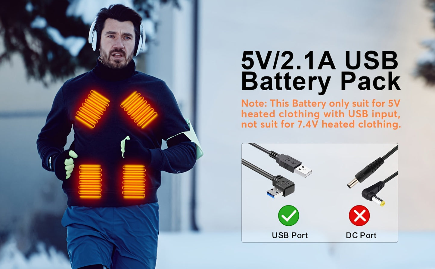 Outdoor Travel Portable Charger 10000mAh 5V/2A Battery Pack, Compact Backup Power Bank for Smartphones Tablets Heated Vest Heated Jacket Heated Clothes, Lightweight USB Charger for Men Women – Black & White