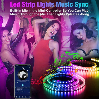 Color Changing LED Strip Lights App & Remote Control - Music Sync Smart RGB Lights 16 Million Colors for Bedroom Living Room Gaming Room TV Backlight Party Holiday Wedding Decoration 16ft 66ft 100ft