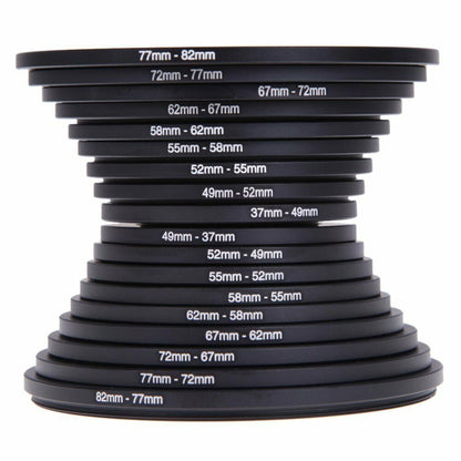 Step-Up Step-Down Lens Filter Adapter Rings 18pcs Set for DSLR Camera 37-82mm Aluminum Alloy Filter Ring Kit Compatible with Canon Nikon Sony Lenses