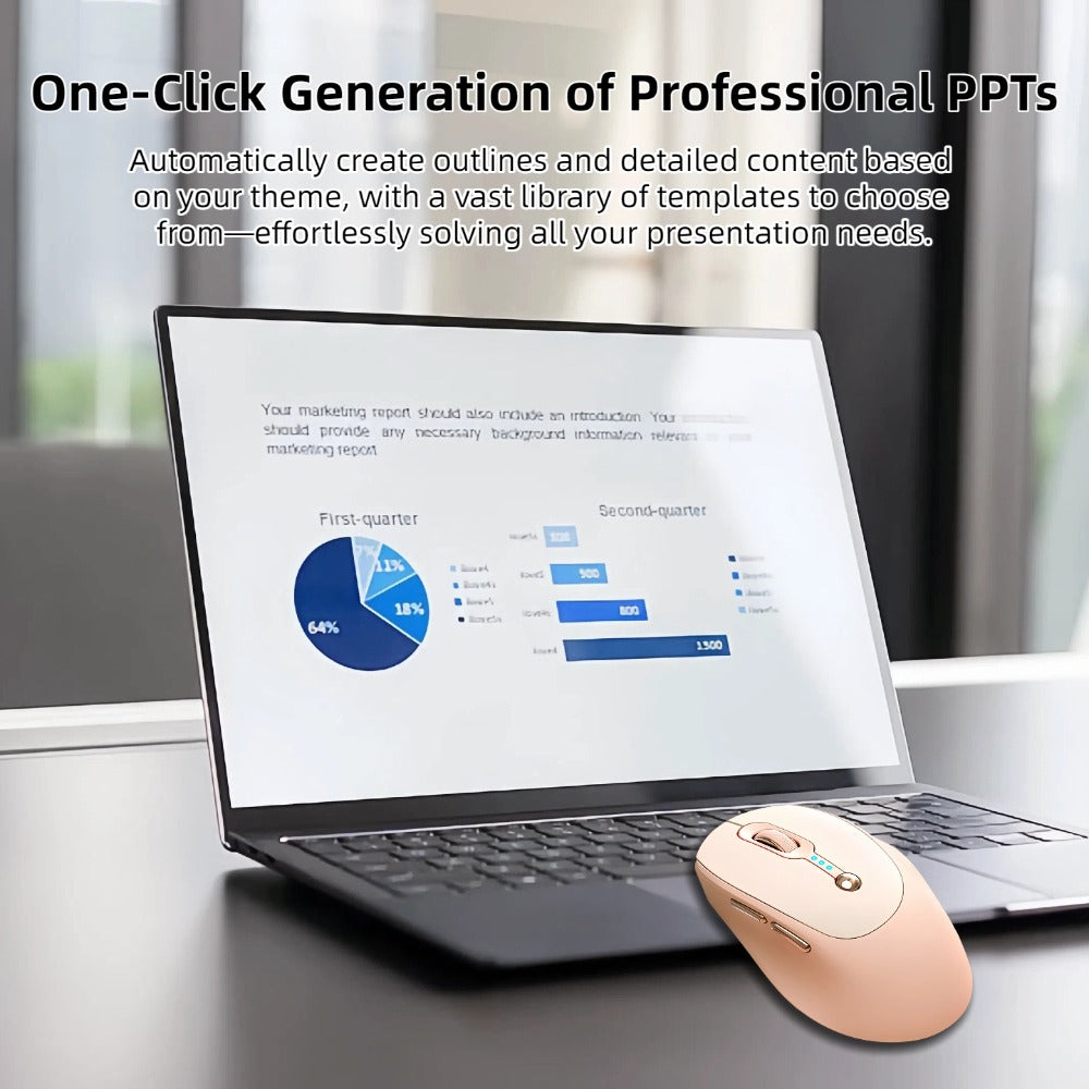 AI Smart Wireless Mouse with Voice-to-Text Real-Time Translation AI Writing PPT Creation Silent BT+2.4G Dual Mode Rechargeable Battery Display Portable for PC Laptop Tablet (T-WOLF)