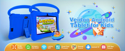 Kids Tablet 7 Inch Android 2GB RAM 16GB 32GB ROM 1TB Expandable WiFi Dual Camera Parental Control Educational Games Eye Protection Drop-Proof Silicone Case Tablet for Kids Toddlers – Pink Blue Purple Navy