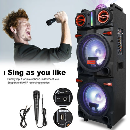 Karaoke Party Bluetooth Speaker with Sound Reactive Lights, 1000W Peak DJ Subwoofer Stereo Boombox, USB SD AUX FM Radio, Telescopic Rod Remote Control for Outdoor Indoor Party