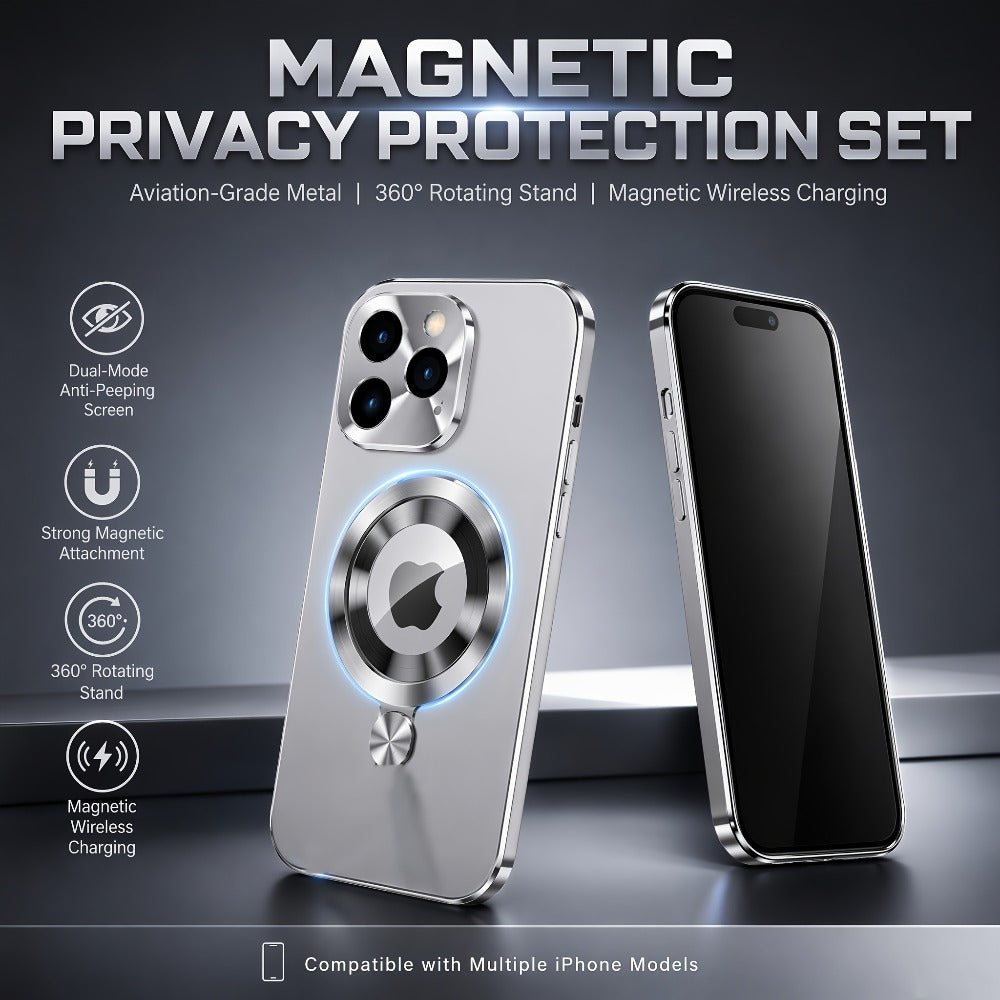 Privacy Screen iPhone Case Anti-Spy Dual-Mode Aerospace Metal Frame MagSafe Magnetic Shockproof Full Body Protection for iPhone 16 15 14 13 12 Pro Max Series – Business Travel Professional