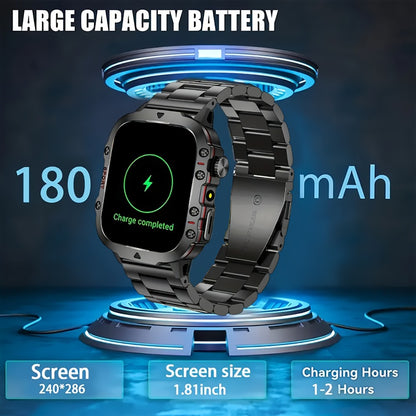 Men's Outdoor Smartwatch 4.6" HD Touch Screen with Wireless Calling & LED Display, USB Charging, Multiple Sport Modes, Heart Rate Activity Tracker, Compatible with iPhone & Android – Black Gold Gift Watch for Men