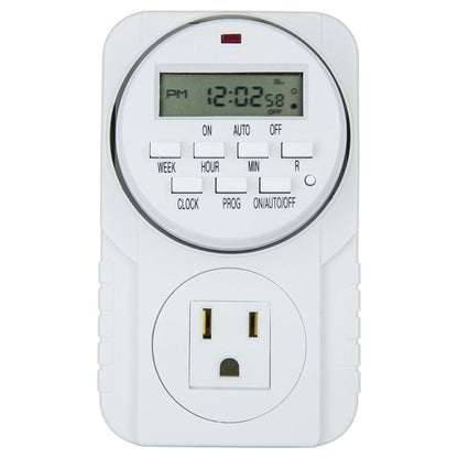7-Day Heavy Duty Digital Programmable Timer with Dual Outlet - 24 Hour Indoor Electric Timer for Hydroponics, Lamp, Light, Fan, 120V 60Hz, Two Outlet Weekly Scheduling Timer Switch