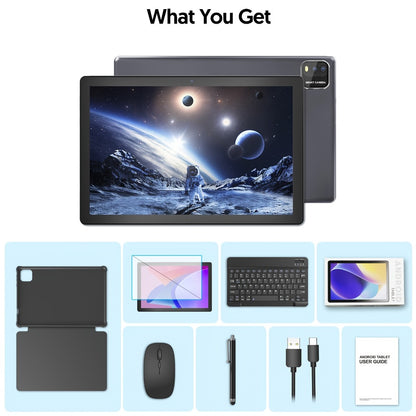 10 Inch 2-in-1 Android 14 Tablet with Keyboard Mouse Stylus – 6GB RAM 64GB ROM 1TB Expandable, WiFi 6, 6000mAh Battery, Quad-Core, Dual Camera, GMS Certified Tablet PC
