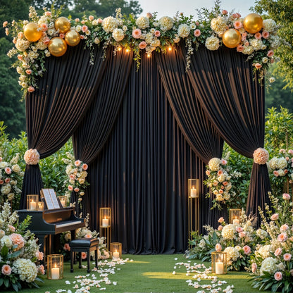 10x10Ft Polyester Photography Backdrop 2-Pack – Photo Booth Background Curtain for Party, Birthday, Wedding, Holiday, Stage & Exhibition Decoration, Wrinkle-Free, Machine Washable, Easy Pole Install