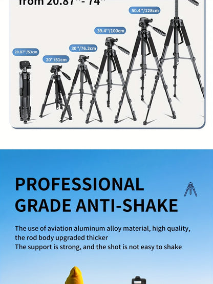 Heavy Duty Aluminum Tripod 74 Inch Red 3-Section, ALEiMON 188cm 14lb Capacity Adjustable Camera Stand with Tote Bag for DSLR, Mirrorless, Smartphone, Projector & Outdoor Photography