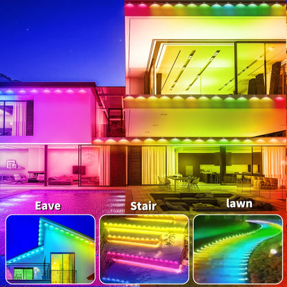 Permanent Eave Lights RGB Outdoor 200FT - Music Sync, Scene Modes, App Controlled Under Eave LED Lighting for House Exterior, Roofline, Garden, Holiday & Party Decor (60FT / 100FT / 150FT / 200FT)