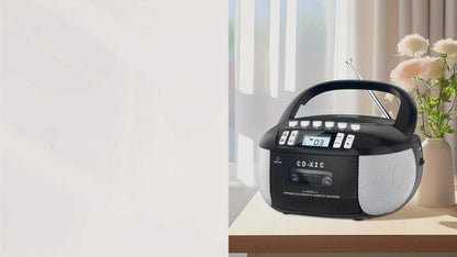 CD and Cassette Player Combo Boombox Portable AM FM Radio Tape Recording Stereo Sound AC DC Powered AUX Headphone Jack Sleep Timer for Home Seniors