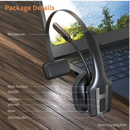 Trucker Bluetooth Headset Single Ear Noise Canceling Wireless Mono Headphone Type-C Charging Dual Device Connection for Teams Zoom Skype Office Calls Portable Lightweight Durable Black