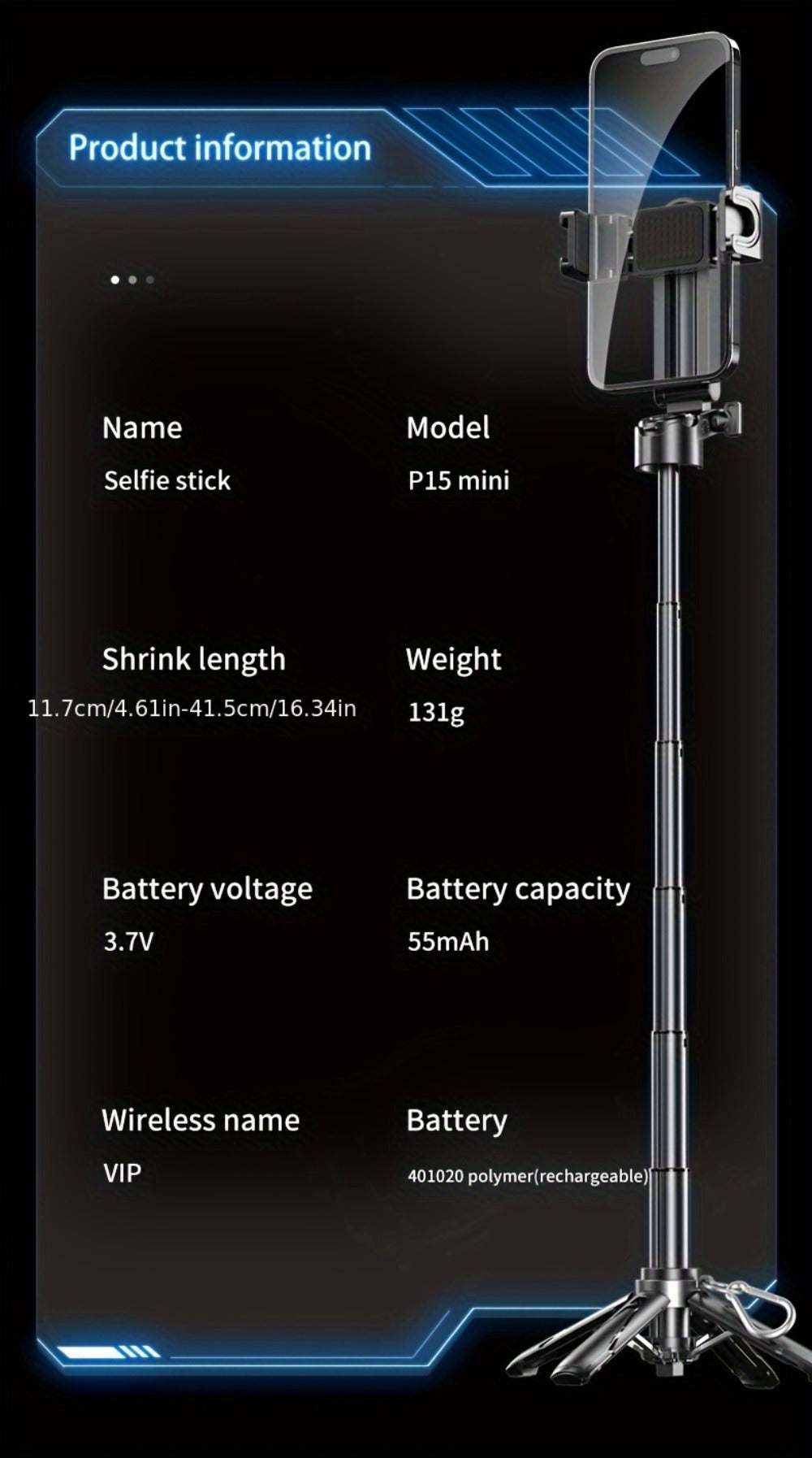 DSLR-Style Grip Selfie Stick Tripod 3-in-1 with 16 Inch Extendable Arm One-Click Unfold Stand & Wireless Bluetooth Remote – Portable Phone Stand for Concerts Hiking Desktop Live Streaming iPhone Android