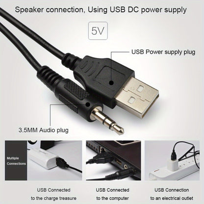 2.1 Mini Desktop Speaker System USB Powered with Independent Treble Bass Control, 3W Wired Subwoofer Speaker for PC Tablet Cellphone Laptop Home Office