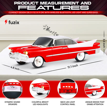Retro Car Bluetooth Speaker with LED Headlights & Taillights, Fuzix WS-1965 Wireless Portable Stereo Speaker, AUX/USB/TF/FM Radio, Built-in Mic, Rechargeable Battery, Gift for Car Enthusiasts