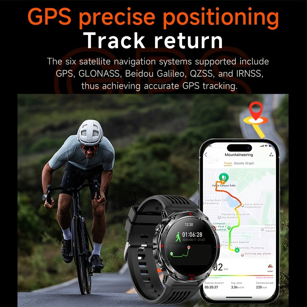 IPX8 Waterproof GPS Smartwatch for Men Outdoor Adventure 3ATM 1.46 Inch IPS Display Multi-Sport Tracking Wireless Calling Message Notifications Compatible with Android iPhone – Black Steel Silver Camouflage