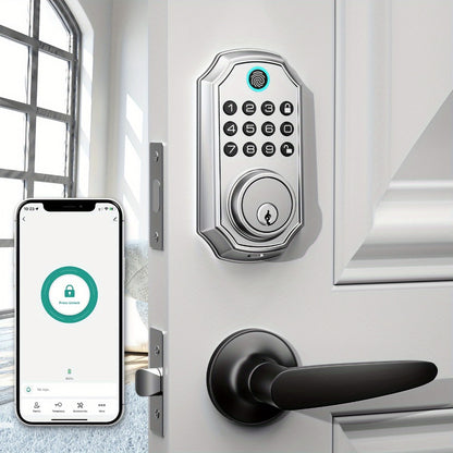 100 Code Keypad Door Lock Smart Keyless Entry Deadbolt – Anti-Peep Password, One-Touch Auto Lock, Fingerprint & WiFi Options, Zinc Alloy Front Door Lock, Easy Install, Low Battery Alarm, Black Silver