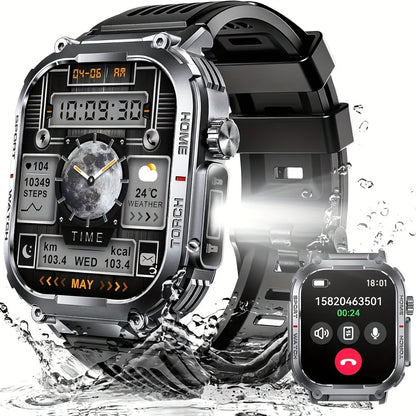 Flashlight Compass Outdoor Smartwatch for Men Waterproof 100+ Sport Modes Sleep Monitor Pedometer Calorie Tracker Rugged Hiking Camping Fitness Watch Compatible with iPhone – Black Pink Beige Orange
