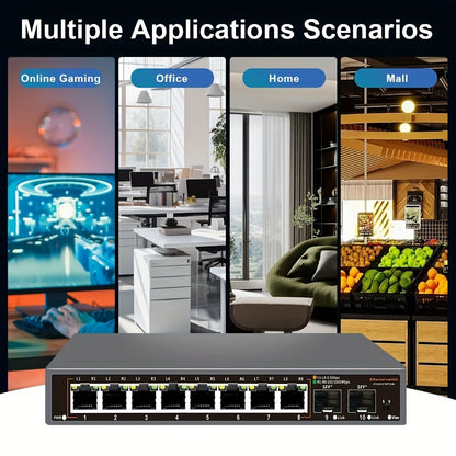 10-Port 2.5G Network Switch with 10G SFP+ Uplink - Fanless Metal Unmanaged Ethernet Switch, 8x 2.5GbE RJ45, 40Gbps Capacity, Plug and Play for NAS Home Lab Gaming Office