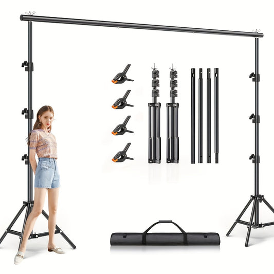 10x10FT Backdrop Stand Kit, 2 Adjustable Background Supports with 4 Crossbars, 4 Clamps and Carrying Bag, Iron Photo Video Studio Stand for Photography, Parties, Decoration