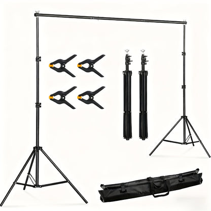 10x7ft Adjustable Backdrop Stand Kit for Photo Studio - Background Support System with 2 Stands, 4 Crossbars, 4 Clamps & Carry Bag for Photography, Video Shoots & Events