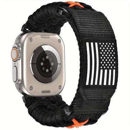 Rugged Nylon Sport Loop Apple Watch Band for Men – Woven Adjustable Strap Compatible with Apple Watch Ultra 3 2 1 Series 11 10 9 8 7 6 5 4 SE 49mm 46mm 45mm 44mm 42mm S M L XL Army Green Black Orange