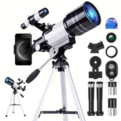 150X Astronomical Telescope 70mm Aperture with Tripod Phone Adapter Wireless Remote Control High Magnification Portable Refractor Telescope for Adults Kids Stargazing Moon Watching