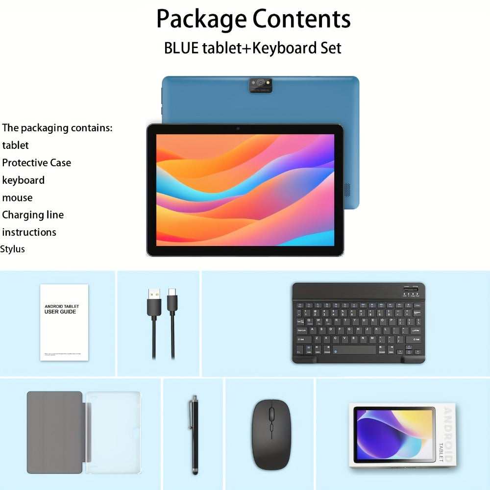 Android 13 Tablet 10 Inch 6000mAh Battery 7GB RAM 64GB ROM 1TB Expandable Storage Quad-Core Processor 8MP Dual Camera 1280x800 IPS Display WiFi Tablet with Protective Case – Blue