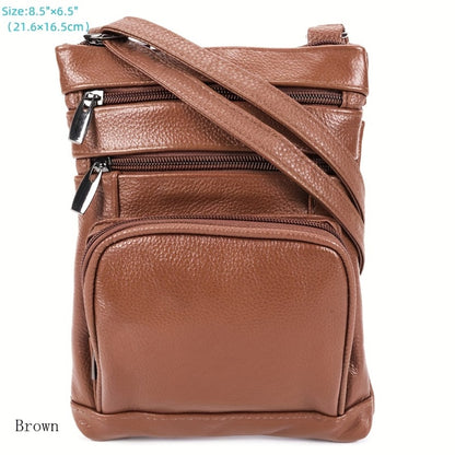 Genuine Leather Shoulder Bag for Women Men Soft First-Layer Cowhide Crossbody Bag Multi-Pocket Messenger Bag 3 Sizes Fits Smartphone Tablet Daily Work Travel – Black Red Brown Navy