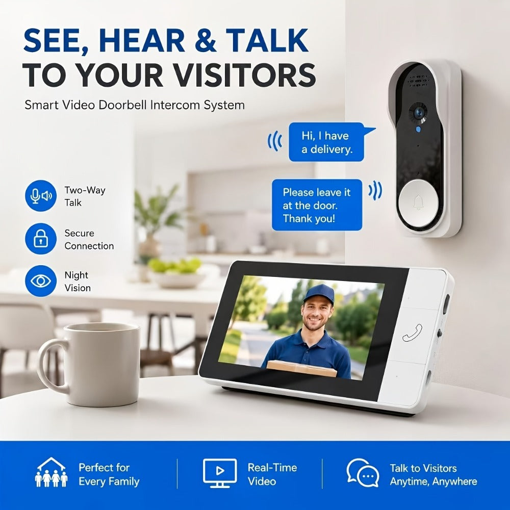 Wireless Security Camera System with Video Doorbell, Indoor Outdoor Surveillance, Long Battery Life, Two-Way Audio, Night Vision, Motion Detection, Smart App Control for Home Apartment Front Door