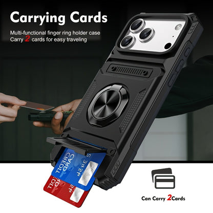 iPhone Card Slot Shockproof Case with Ring Holder & Kickstand – Wallet Phone Cover for iPhone 17 17 Air 17 Pro Max 16 15 14 13 12 11 Pro Max Plus Mini | Heavy Duty Drop Protection