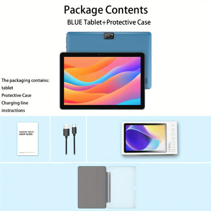 Android 13 Tablet 10 Inch 6000mAh Battery 7GB RAM 64GB ROM 1TB Expandable Storage Quad-Core Processor 8MP Dual Camera 1280x800 IPS Display WiFi Tablet with Protective Case – Blue