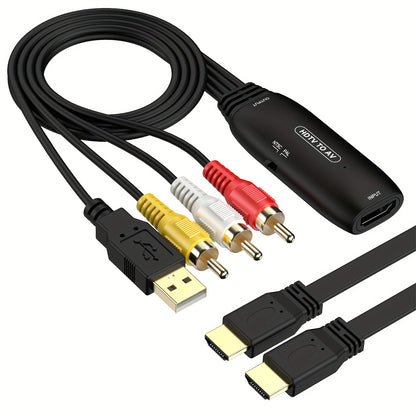 HDMI to RCA Converter Adapter for Fire Stick Roku Apple TV Android Box – Plug & Play, Supports 1080P PAL/NTSC, USB Powered, Composite AV Output for Older Analog TVs