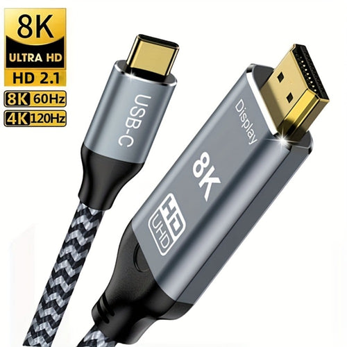 USB-C to HDMI 2.1 Cable 8K@60Hz 4K@144Hz, Aluminum Braided Thunderbolt 4/3 Compatible, 48Gbps HDCP 2.3 HDR, Type-C to HDMI Cord for MacBook Laptop Tablet Samsung Galaxy S24 to TV Monitor