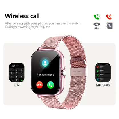 Calling Smartwatch for Men Women Heart Rate Monitor Sleep Tracker Multiple Sport Modes Music Control Weather IP67 Waterproof Magnetic Charging Android iPhone Compatible – Black Pink Silver Gold