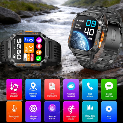 Large Screen Men's Smartwatch 2.01" Wireless Calling, 100+ Sport Modes, LED Flashlight, Purple Light, Heart Rate SpO2 Sleep Tracker, Phone Sync & Notifications – Compatible with iPhone & Android