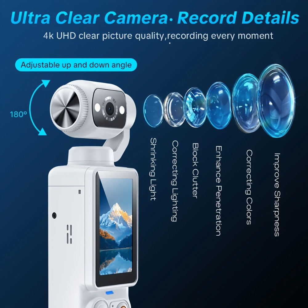 W&O Pocket Camera with Webcam Function | 1.9" Screen, 180° Rotating Shot, 2000mAh Battery, USB-C Charging, 32G Card, Outdoor Sports Cam for Cycling, Travel & Personal Use – Birthday & Christmas Gift